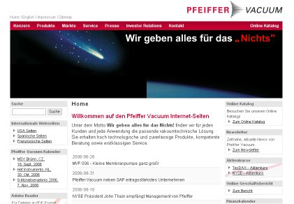 Neuer Internet-Auftritt von Pfeiffer真空