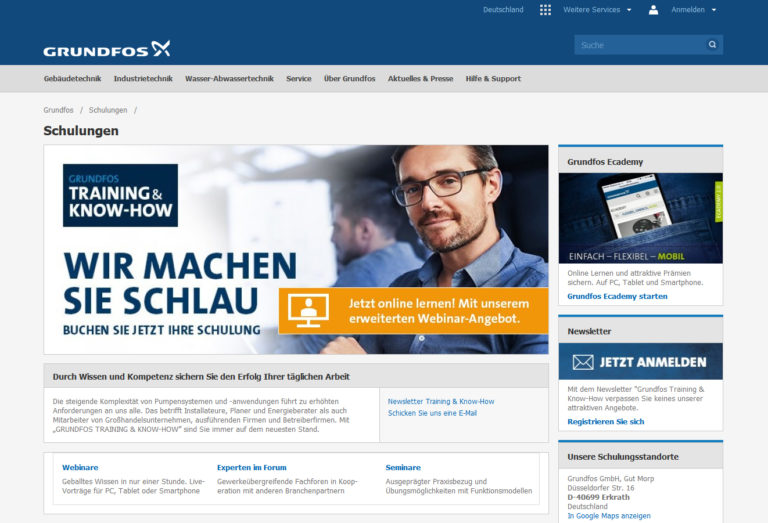 Grundfos bietet zusätzliche Online-Schulungen an Stelle von Präsenzseminaren an