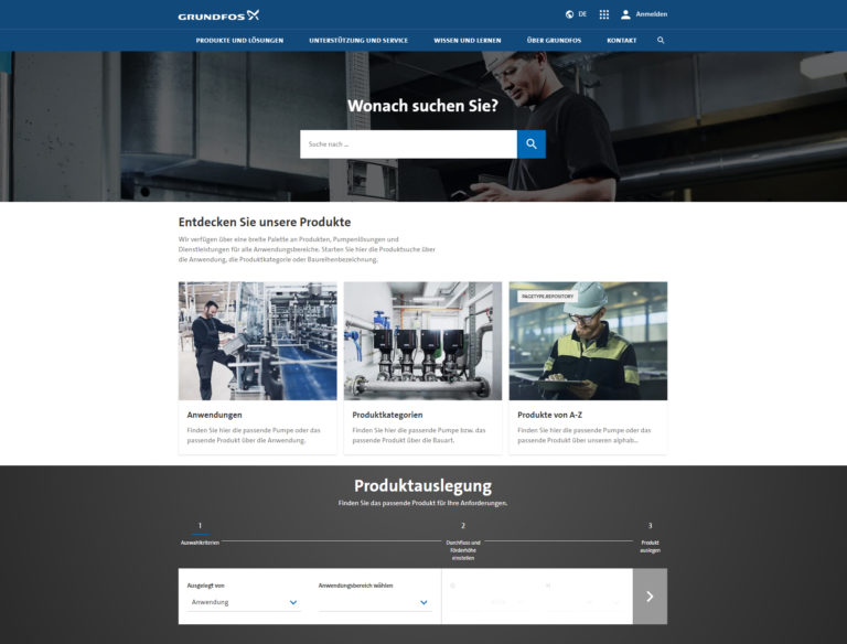 Neue Grundfos Website mit schneller, einfacher Nutzung